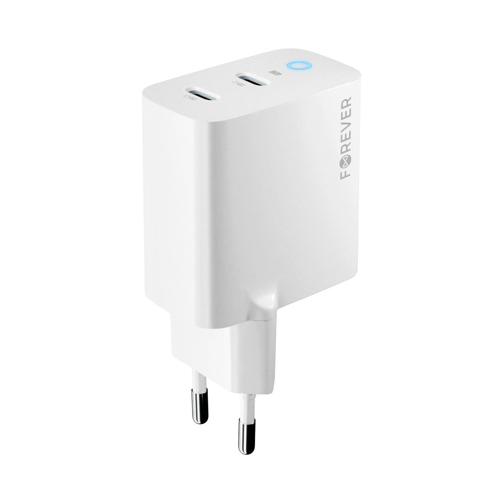 Nettverkslader Forever TC-06-40CC, 40W, 3A, 2 x USB-C, hvit 
