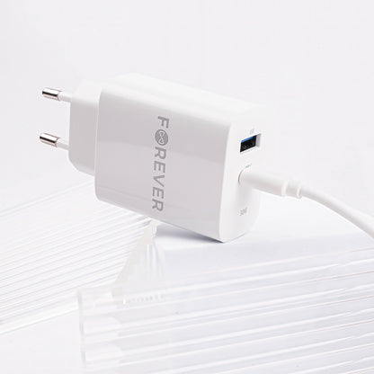 Nettverkslader Forever TC-07-30AC, 30W, 3A, 1 x USB-A - 1 x USB-C, hvit