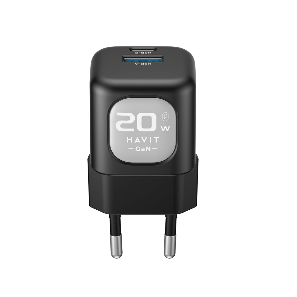Nettlader HAVIT UC220, 20W, 3A, 1 x USB-A - 1 x USB-C, Svart Grå