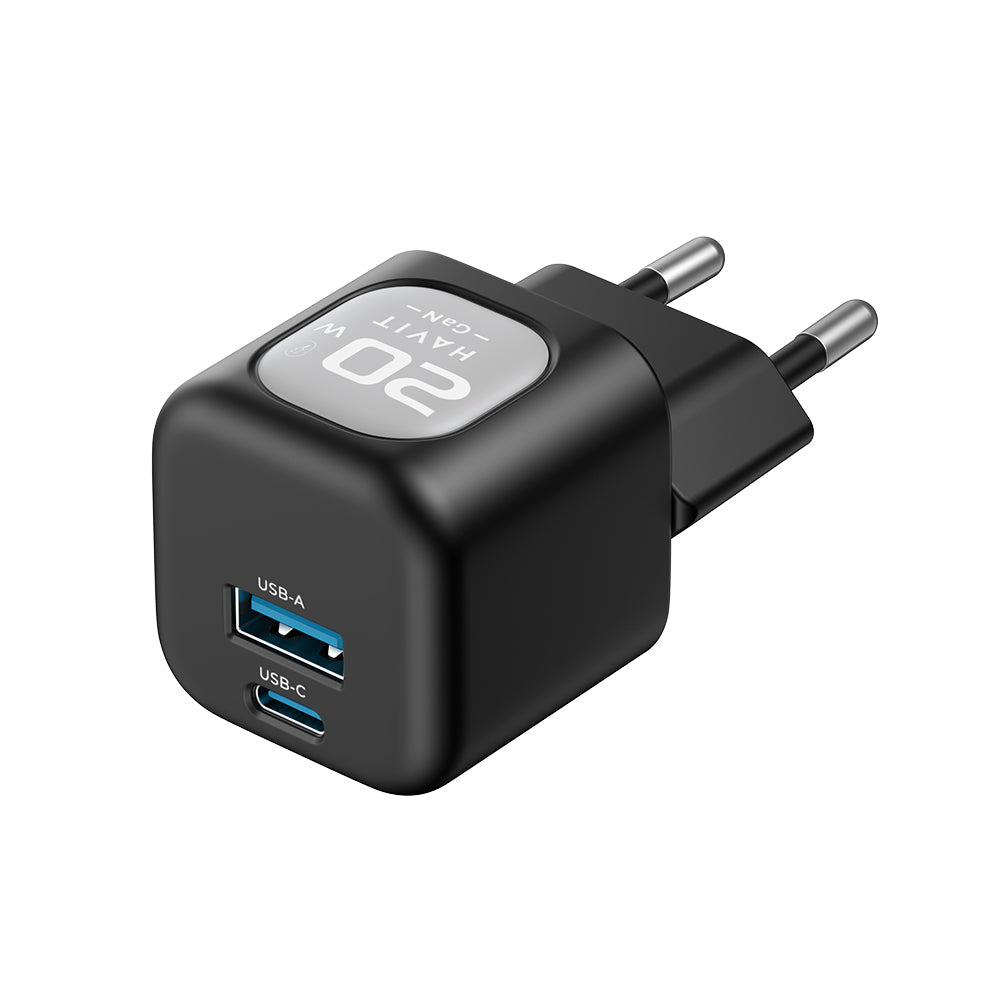Nettlader HAVIT UC220, 20W, 3A, 1 x USB-A - 1 x USB-C, Svart Grå