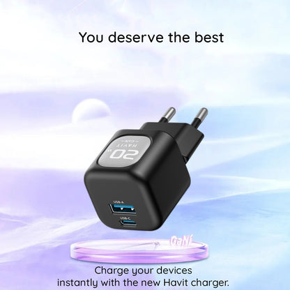 Nettlader HAVIT UC220, 20W, 3A, 1 x USB-A - 1 x USB-C, Svart Grå