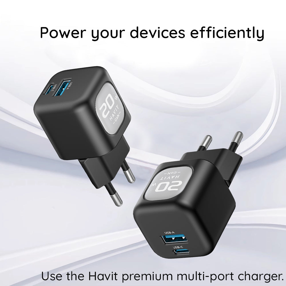 Nettlader HAVIT UC220, 20W, 3A, 1 x USB-A - 1 x USB-C, Svart Grå