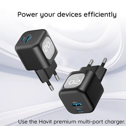 Nettlader HAVIT UC220, 20W, 3A, 1 x USB-A - 1 x USB-C, Svart Grå