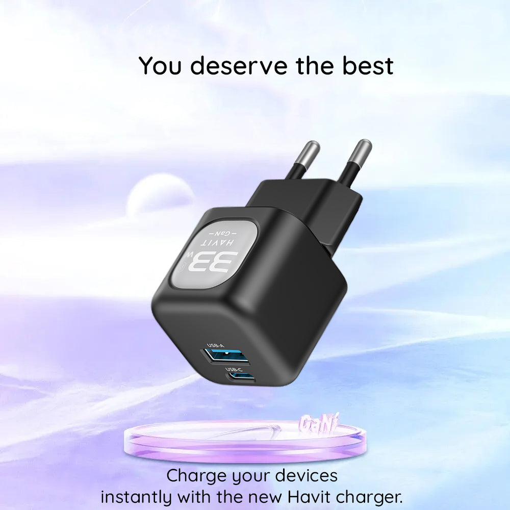 HAVIT UC230 Nettverkslader, 33W, 3A, 1 x USB-A - 1 x USB-C, Svart Grå