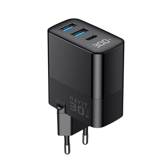 Nettlader HAVIT UCLE001, 30W, 3A, 2 x USB-A - 1 x USB-C, Svart