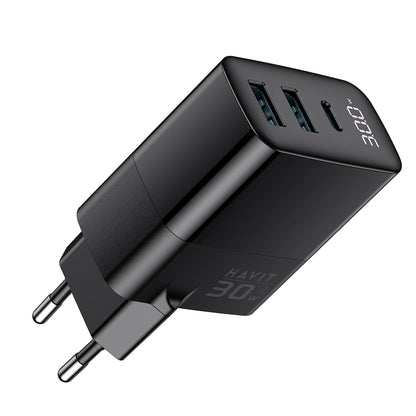 Nettlader HAVIT UCLE001, 30W, 3A, 2 x USB-A - 1 x USB-C, Svart