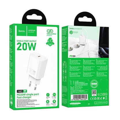 HOCO N60 Nettlader, 20W, 3A, 1 x USB-C, Hvit