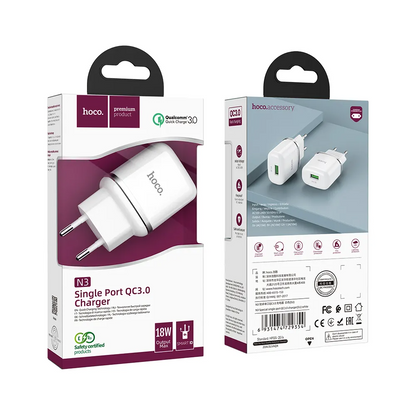HOCO N3 Nettlader, 18W, 3A, 1 x USB-A, Hvit