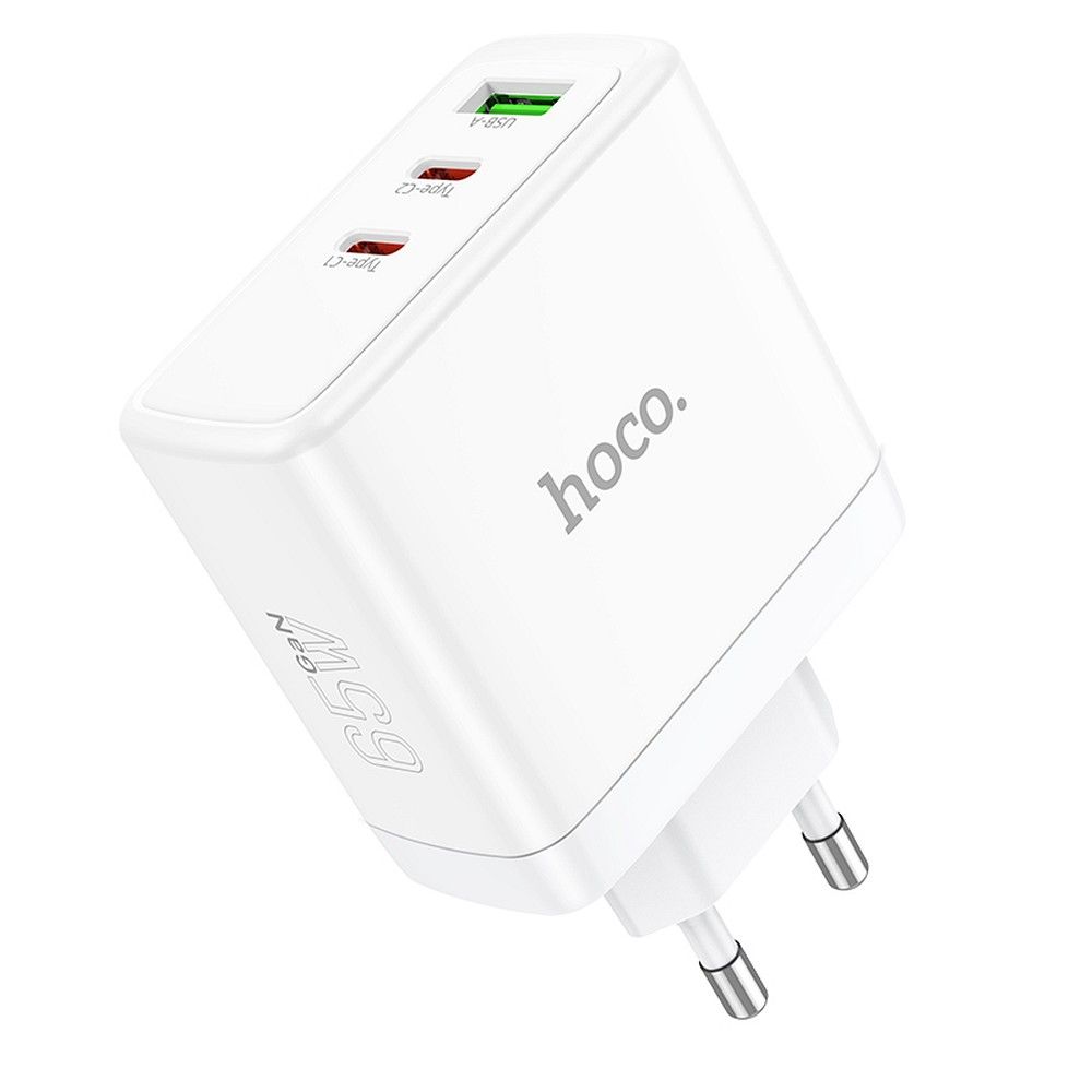 Nettlader HOCO N30, 65W, 3.25A, 1 x USB-A - 2 x USB-C, Hvit