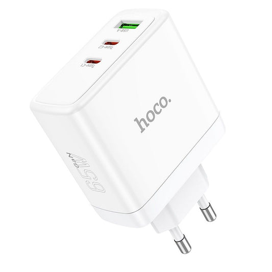 Nettlader HOCO N30, 65W, 3.25A, 1 x USB-A - 2 x USB-C, Hvit