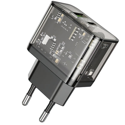 HOCO N34 Nettlader, 20W, 3A, 1 x USB-A - 1 x USB-C, Gjennomsiktig
