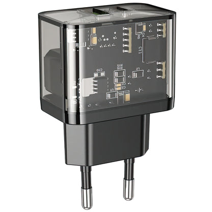 HOCO N34 Nettlader, 20W, 3A, 1 x USB-A - 1 x USB-C, Gjennomsiktig