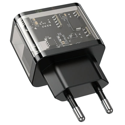 HOCO N34 Nettlader, 20W, 3A, 1 x USB-A - 1 x USB-C, Gjennomsiktig
