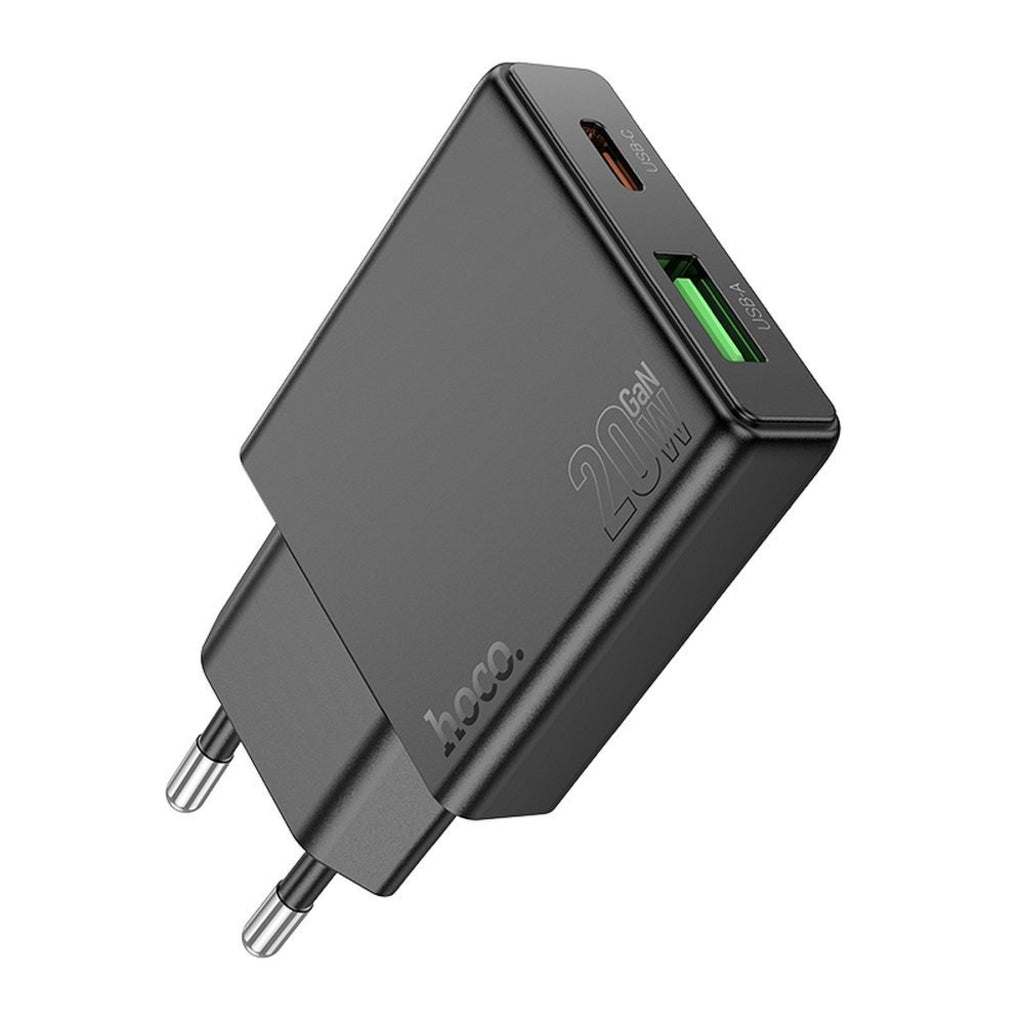 Nettlader HOCO N38, 20W, 3A, 1 x USB-A - 1 x USB-C, Svart
