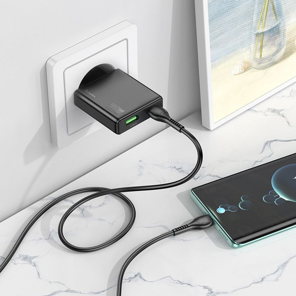 Nettlader HOCO N38, 20W, 3A, 1 x USB-A - 1 x USB-C, Svart