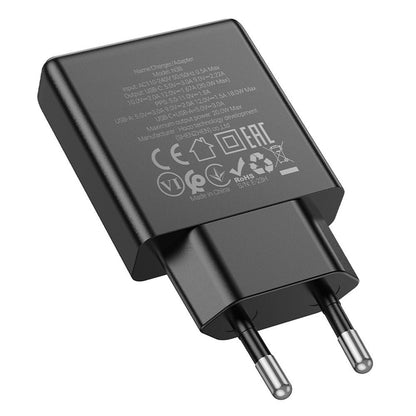 Nettlader HOCO N38, 20W, 3A, 1 x USB-A - 1 x USB-C, Svart