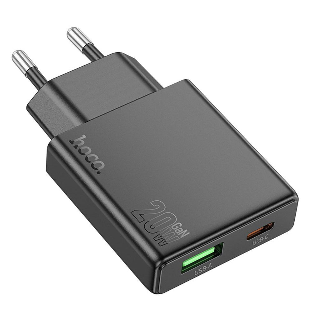 Nettlader HOCO N38, 20W, 3A, 1 x USB-A - 1 x USB-C, Svart