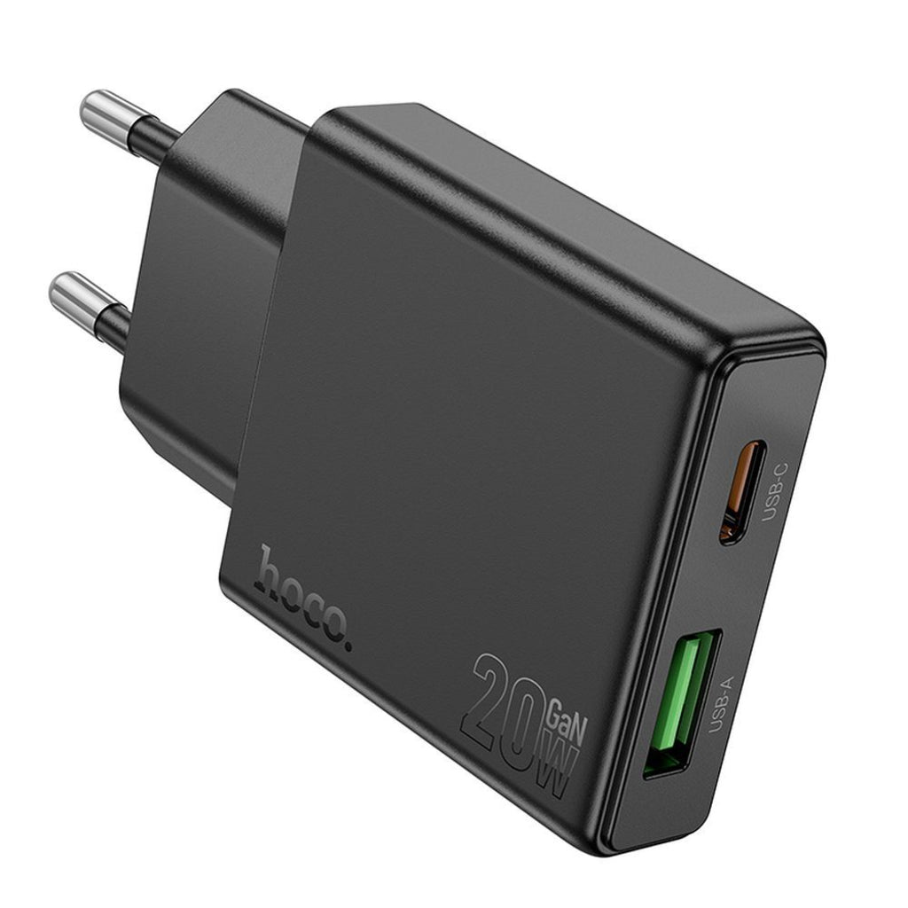 Nettlader HOCO N38, 20W, 3A, 1 x USB-A - 1 x USB-C, Svart