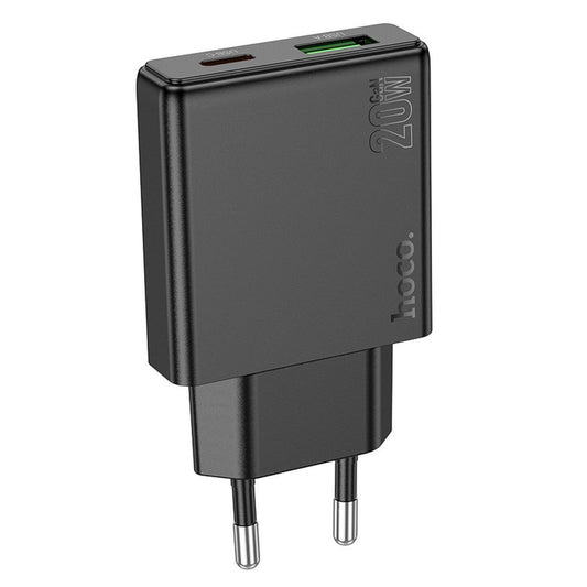 Nettlader HOCO N38, 20W, 3A, 1 x USB-A - 1 x USB-C, Svart