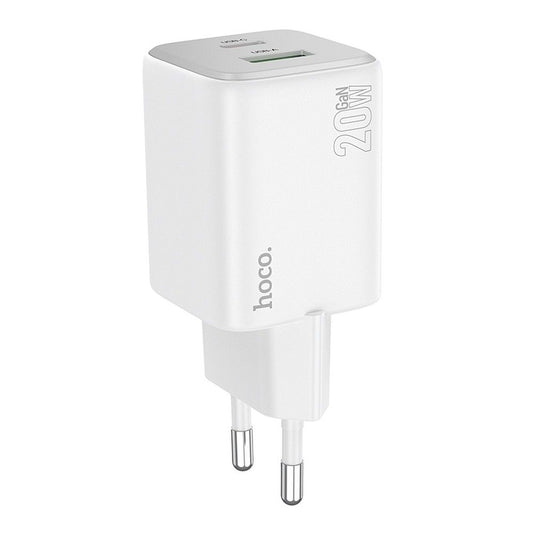 Nettlader HOCO N41, 20W, 3A, 1 x USB-A - 1 x USB-C, Hvit