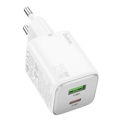 Nettlader HOCO N41, 20W, 3A, 1 x USB-A - 1 x USB-C, Hvit