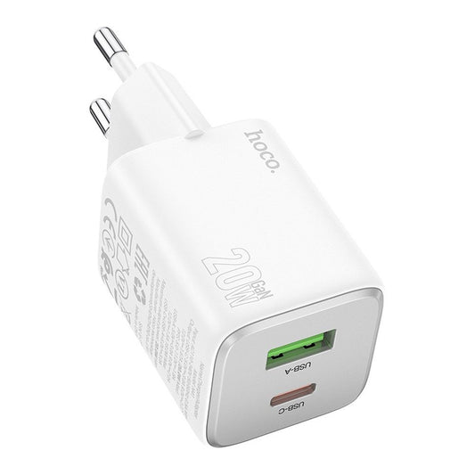 Nettlader HOCO N41, 20W, 3A, 1 x USB-A - 1 x USB-C, Hvit