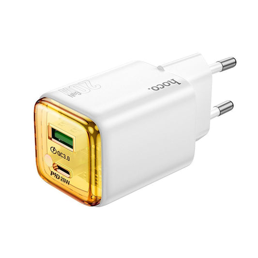 Nettlader HOCO N52, 20W, 3A, 1 x USB-A - 1 x USB-C, Hvit