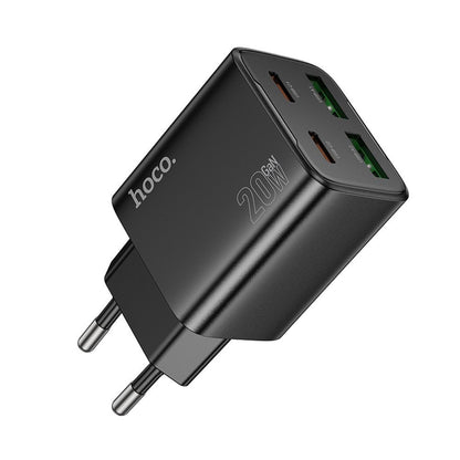 Nettlader HOCO N55, 20W, 3A, 2 x USB-A - 2 x USB-C, Svart
