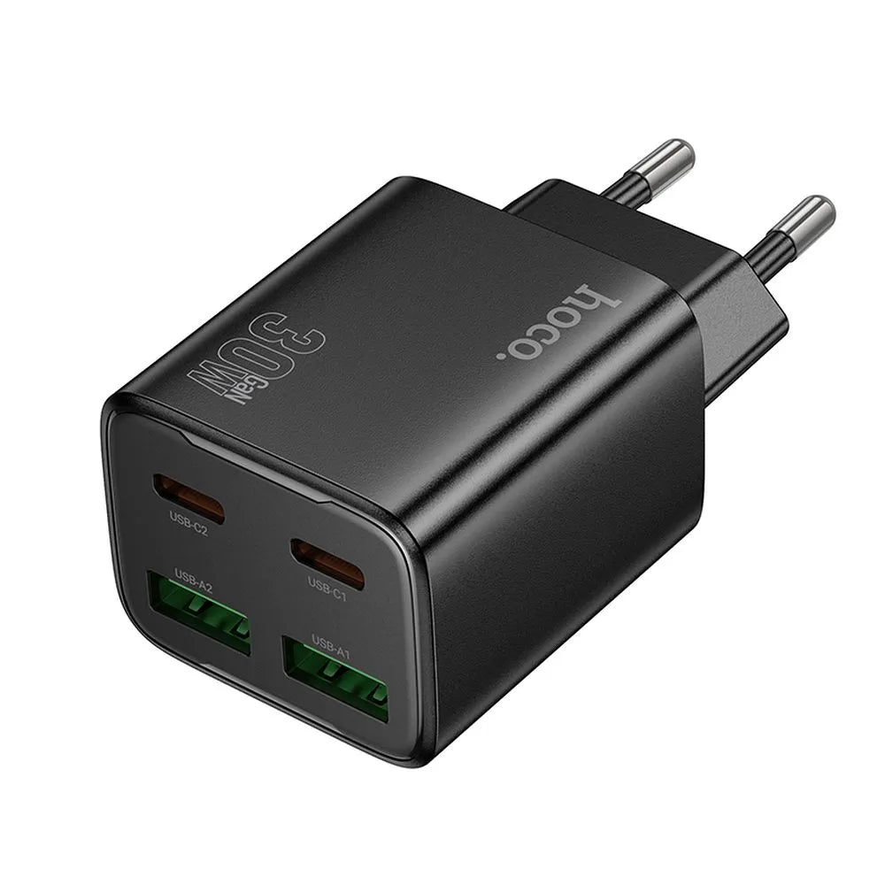 HOCO N56 Nettlader, 30W, 3A, 2 x USB-A - 2 x USB-C, Svart