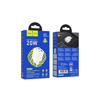 Nettlader HOCO N56, 30W, 3A, 2 x USB-A - 2 x USB-C, Hvit