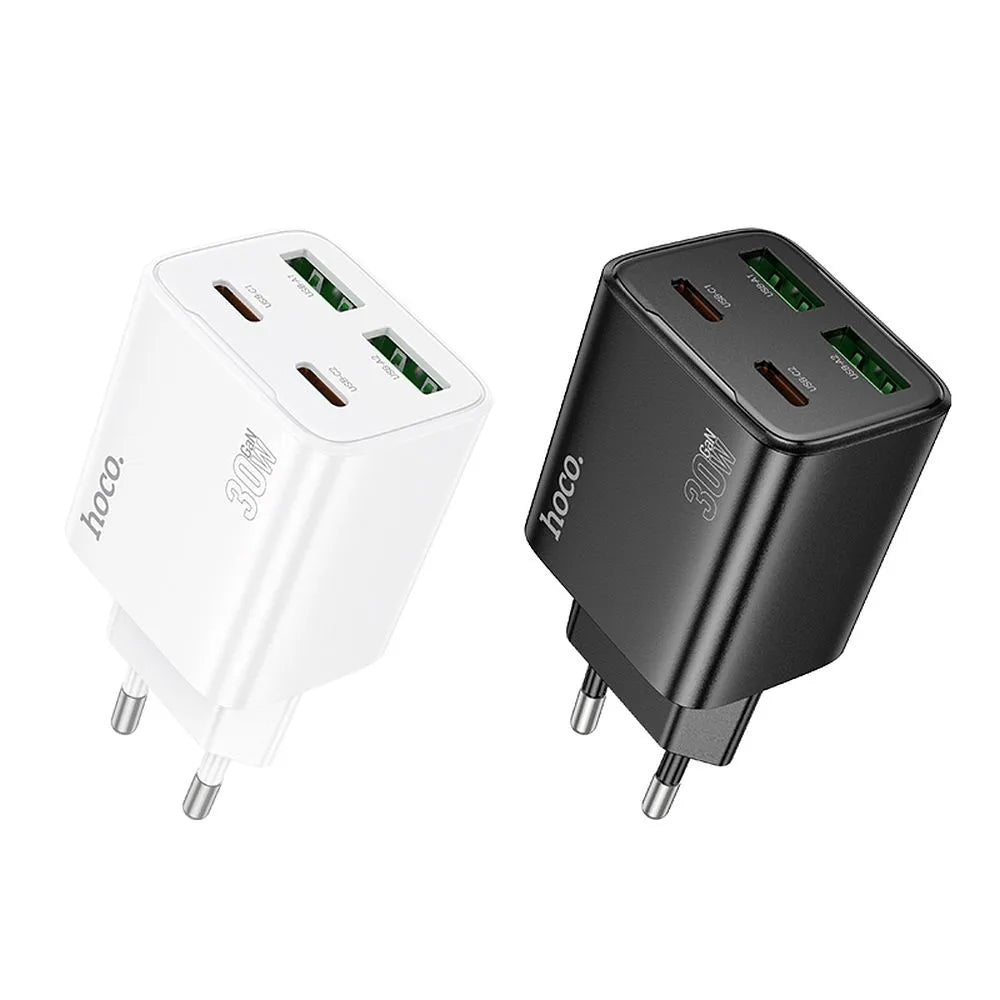 HOCO N56 Nettlader, 30W, 3A, 2 x USB-A - 2 x USB-C, Svart