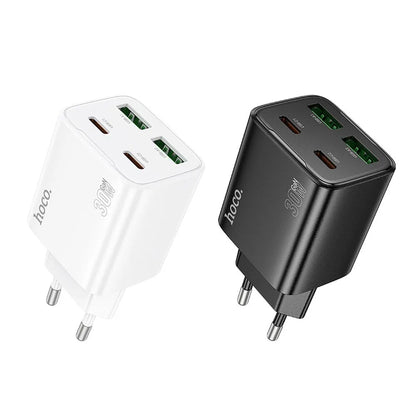 HOCO N56 Nettlader, 30W, 3A, 2 x USB-A - 2 x USB-C, Svart