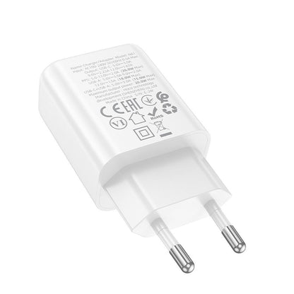 Nettlader HOCO N61, 20W, 3A, 1 x USB-A - 1 x USB-C, Hvit
