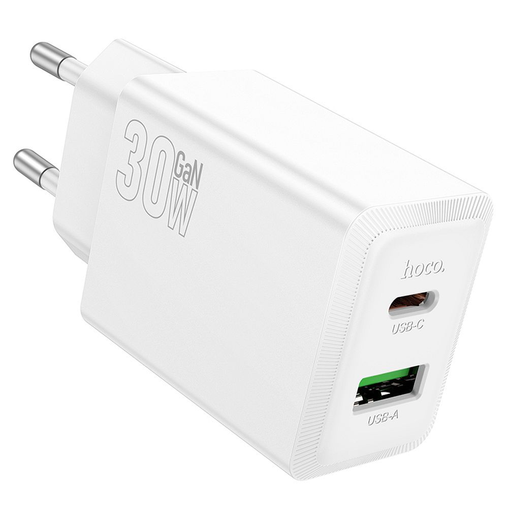 Nettlader HOCO N71, 30W, 3A, 1 x USB-A - 1 x USB-C, Hvit
