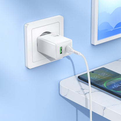 Nettlader HOCO N71, 30W, 3A, 1 x USB-A - 1 x USB-C, Hvit