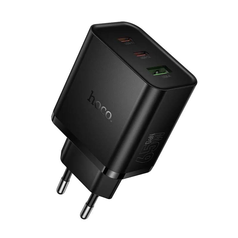 Nettlader HOCO N75, 65W, 3A, 1 x USB-A - 2 x USB-C, Svart