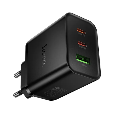 Nettlader HOCO N75, 65W, 3A, 1 x USB-A - 2 x USB-C, Svart