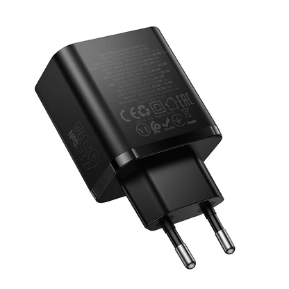 Nettlader HOCO N75, 65W, 3A, 1 x USB-A - 2 x USB-C, Svart