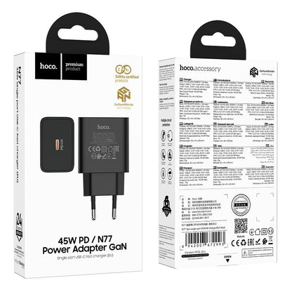 HOCO N77 Nettlader, 45W, 3A, 1 x USB-C, Svart