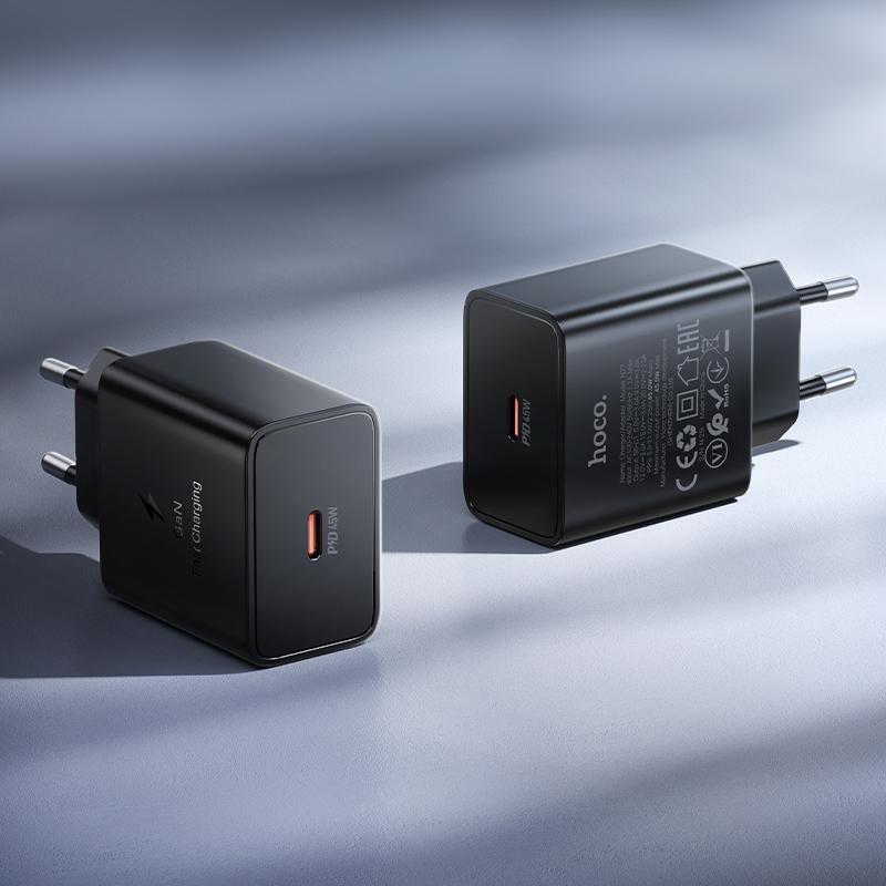 HOCO N77 Nettlader, 45W, 3A, 1 x USB-C, Svart