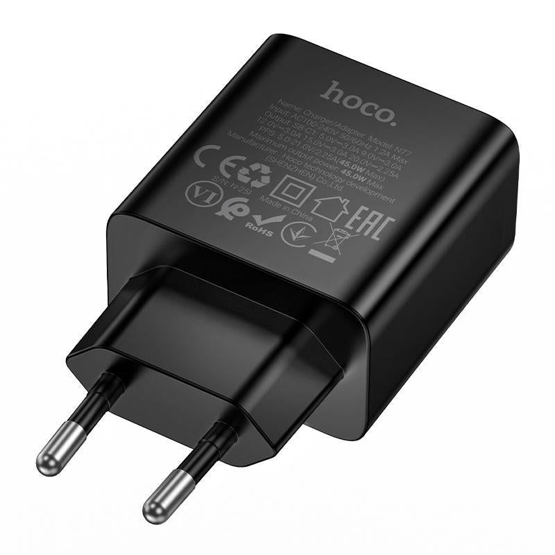 HOCO N77 Nettlader, 45W, 3A, 1 x USB-C, Svart