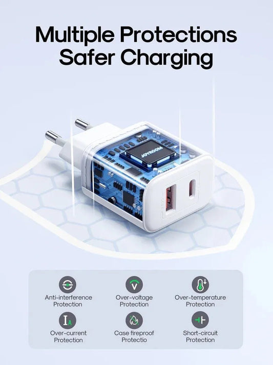 Lader for nettverk Joyroom JR-TCF05, 20W, 3A, 1 x USB-A - 1 x USB-C, Hvit