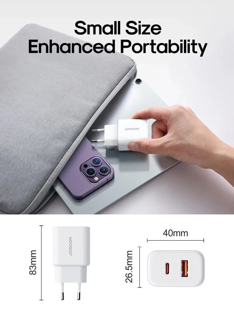 Lader for nettverk Joyroom JR-TCF05, 20W, 3A, 1 x USB-A - 1 x USB-C, Hvit