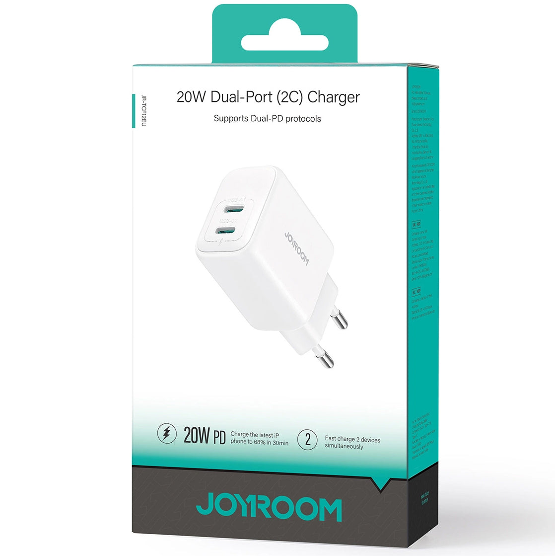 Joyroom JR-TCF12 Nettlader, 20W, 3A, 2 x USB-C, Hvit