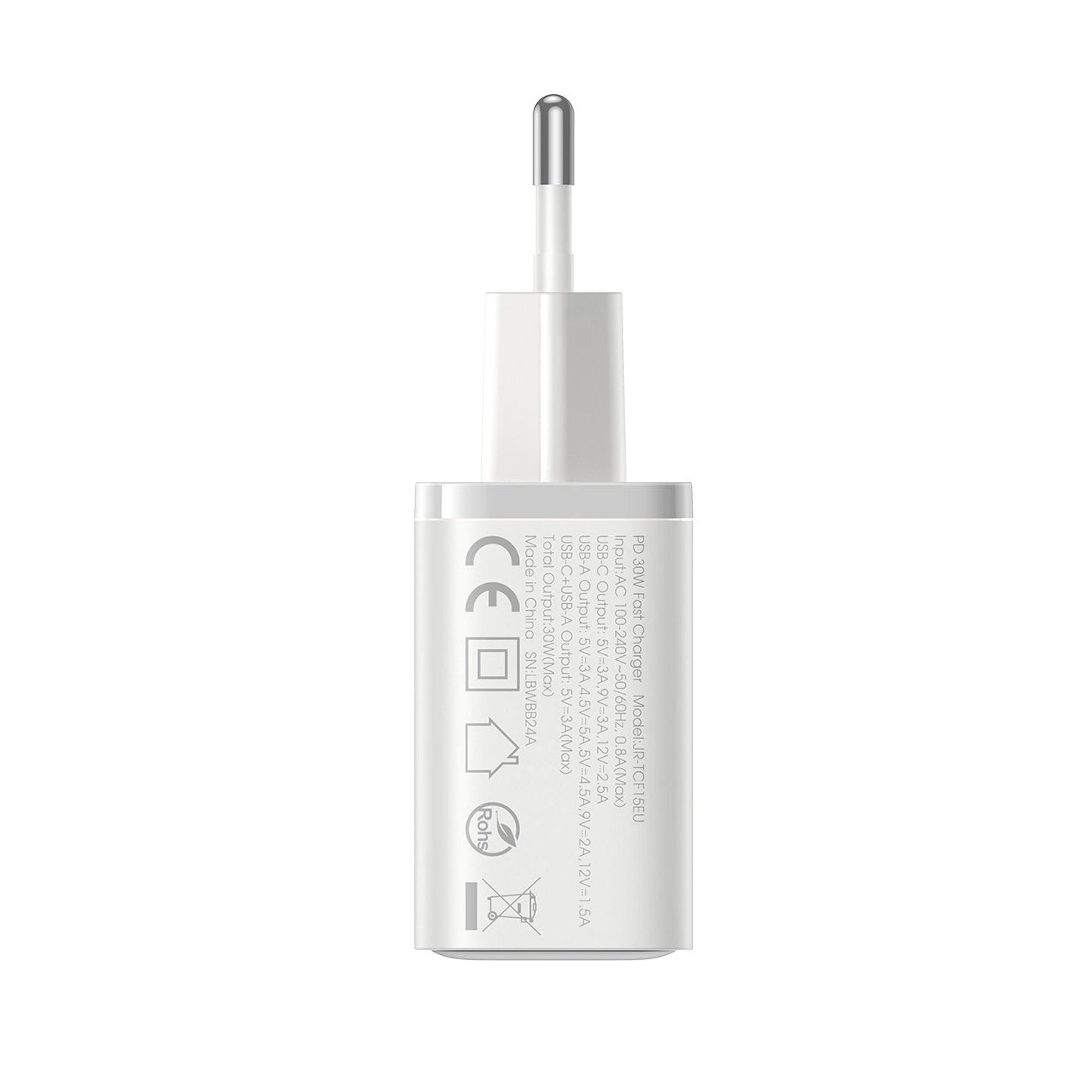 Joyroom JR-TCF15 nettverkslader, 30W, 5A, 1 x USB-A - 1 x USB-C, Hvit