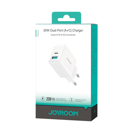 Joyroom JR-TCF21 nettverkslader, 20W, 3A, 1 x USB-A - 1 x USB-C, Hvit