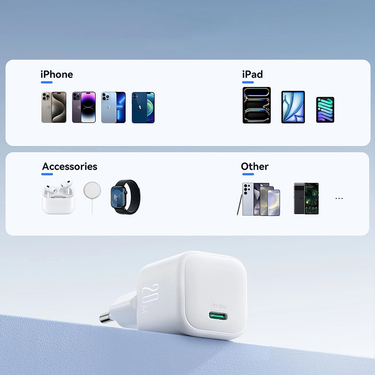 Joyroom JR-TCG08 nettverkslader, 20W, 3A, 1 x USB-C, Hvit
