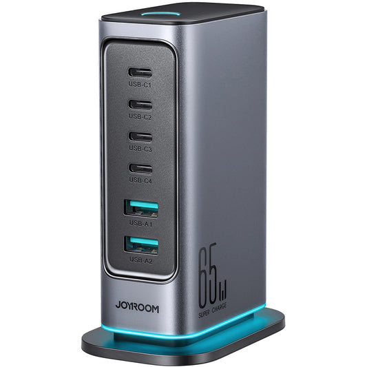 Ladestasjon Joyroom JR-TCM02, 65W, 3.25A, 2 x USB-A - 4 x USB-C, Grå