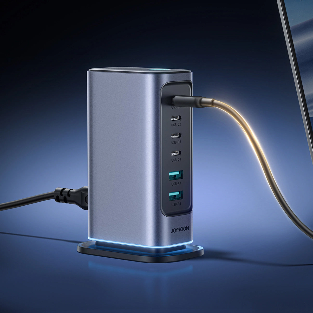 Ladestasjon Joyroom JR-TCM02, 65W, 3.25A, 2 x USB-A - 4 x USB-C, Grå