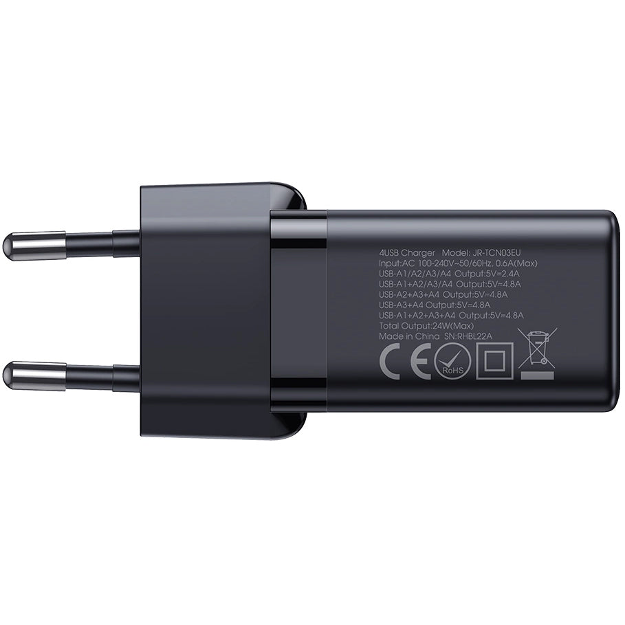 Joyroom nettverkslader JR-TCN03, 24W, 2,4A, 4 x USB-A, svart 
